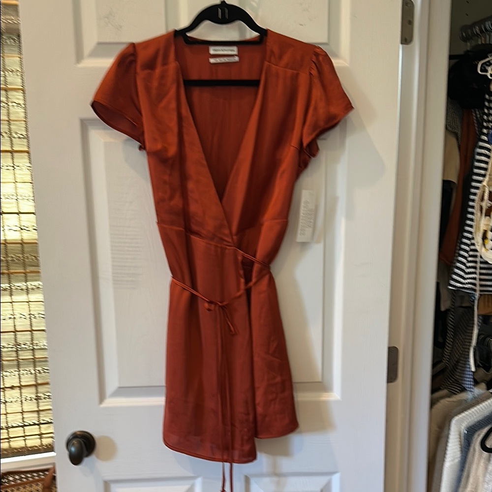 Urban Outfitters Brown and Orange Wrap Mini Dress